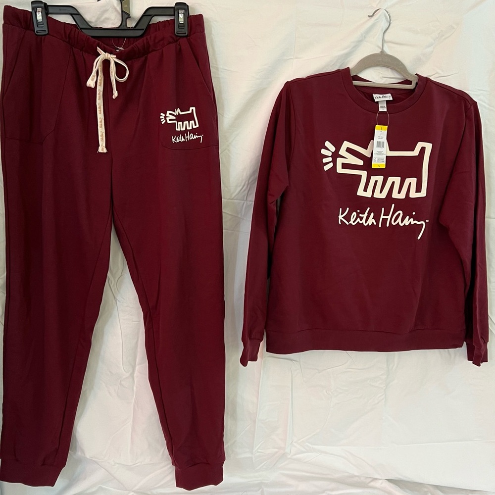 Keith Haring Burgundy Sweatshirt and Joggers Set